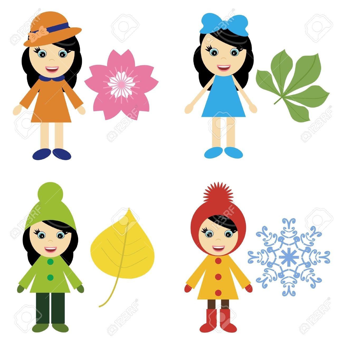 1300x1300 Clip Art Four Girls In Different Clothes Royalty Free Cliparts