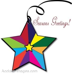 295x300 Clip Art Of A Colorful Star Shaped Ornament With Seasons Greetings