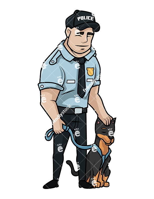 585x755 Policeman Petting Service Dog Vector Cartoon Clipart