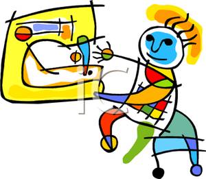 300x261 Royalty Free Clipart Image A Person Sitting In Front Of A Sewing