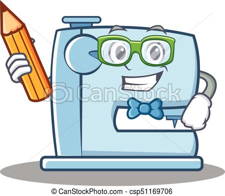 450x393 Student With Pencil Sewing Machine Emoticon Character Vector