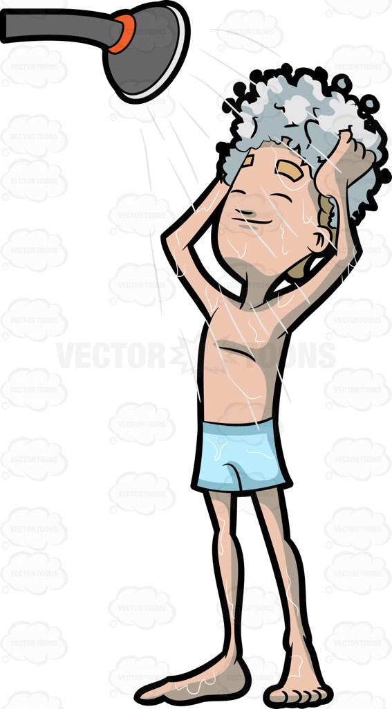 567x1024 A Happy Man Shampooing His Hair In The Shower Cartoon Clipart