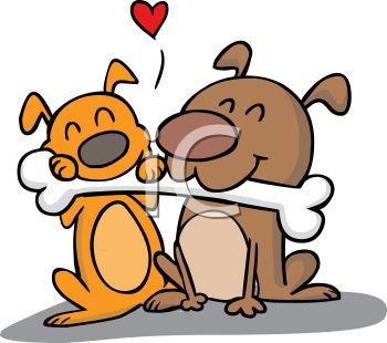 350x310 Royalty Free Clipart Image Cartoon Dogs Sharing A Bone