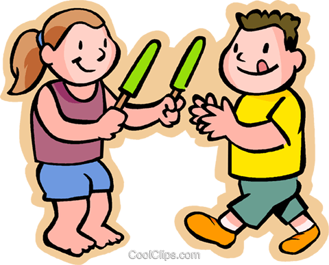 480x388 Kids Eating A Popsicle, Sharing Royalty Free Vector Clip Art