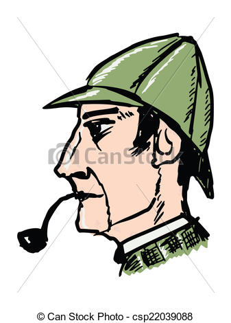 337x470 Hand Drawn, Sketch, Doodle Illustration Of Sherlock Holmes Vector