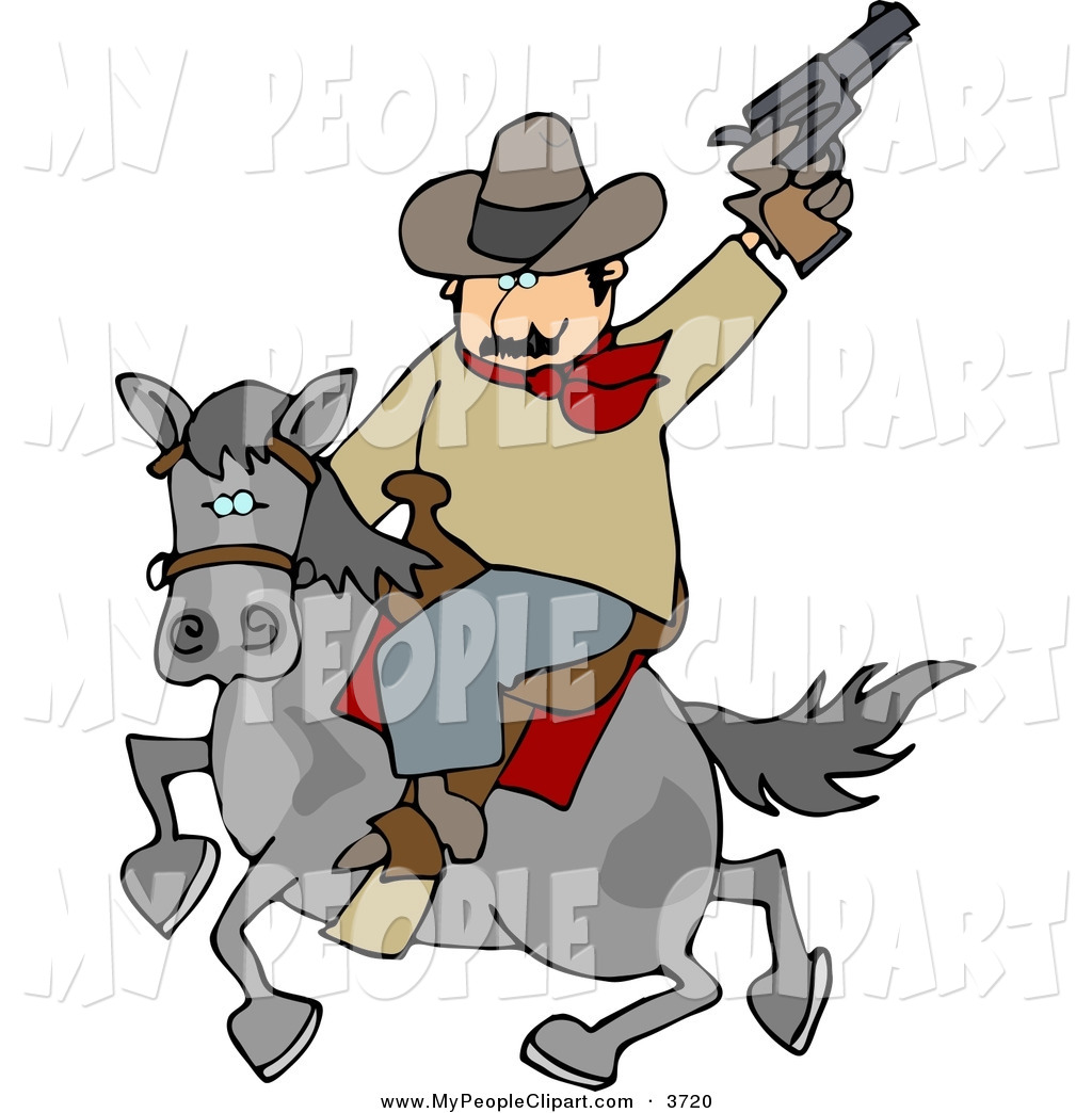 1024x1044 Clip Art Of A Cowboy Man Riding Horse While Pointing And Shooting