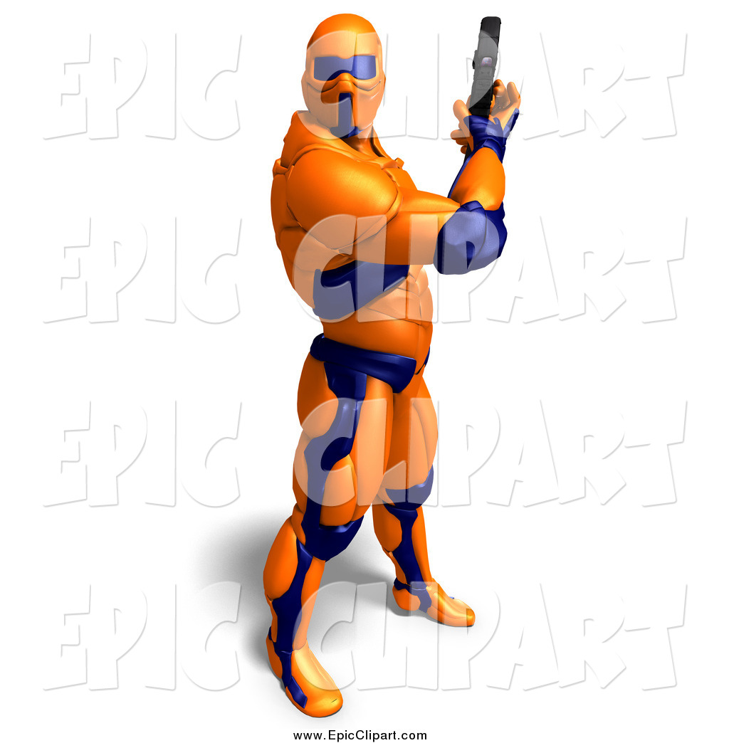 1024x1044 Vector Clip Art Of A 3d Super Hero Shooting In An Orange Nanosuit