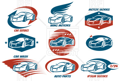 400x267 Car Shop And Service Or Automobile Workshop Emblem Set Royalty