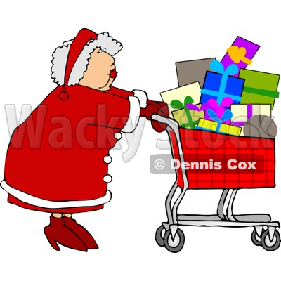 400x400 Mrs. Clause Pushing A Shopping Cart Full Of Christmas Presents