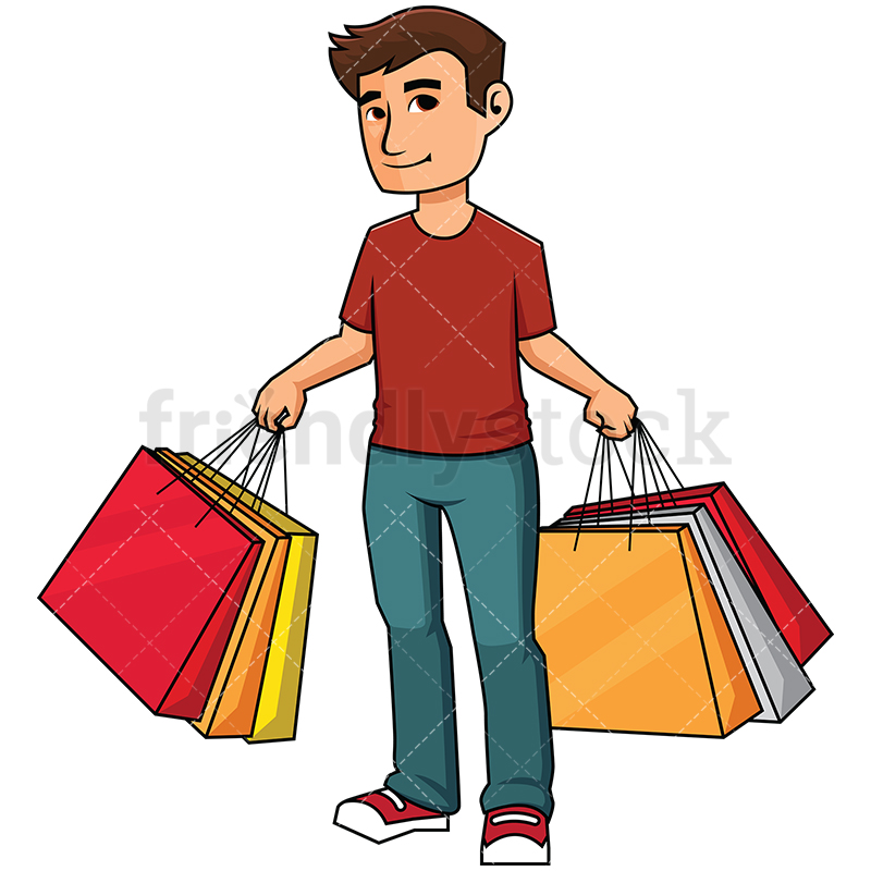 800x800 Man Holding Shopping Bags Vector Cartoon Clipart