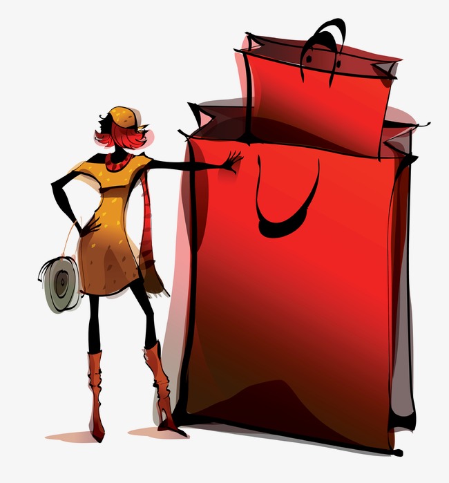 650x699 Shopping Girl Hand Painted Watercolor, Shopping Girl, Drawing Girl