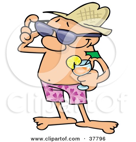 450x470 Clipart Illustration Of Relaxed Guy In Shorts, Holding