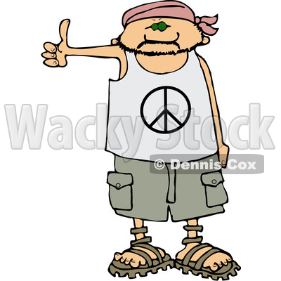 400x400 Clipart Of A Cartoon Caucasian Male Hitchhiker Wearing A Bandana