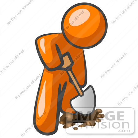 450x450 Clip Art Graphic Of An Orange Guy Character Using A Shovel To Dig