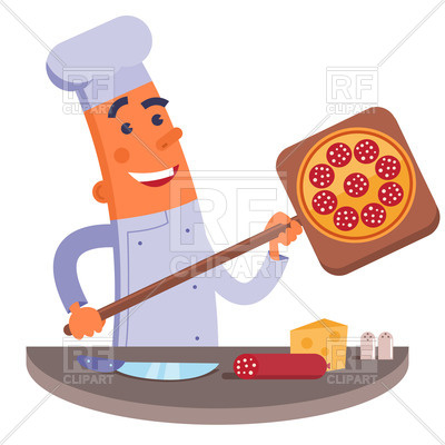 400x400 Happy Cartoon Chef Holding Pizza Shovel With Pizza Royalty Free