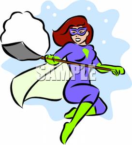 273x300 A Female Super Hero With Snow On A Shovel Clip Art Image