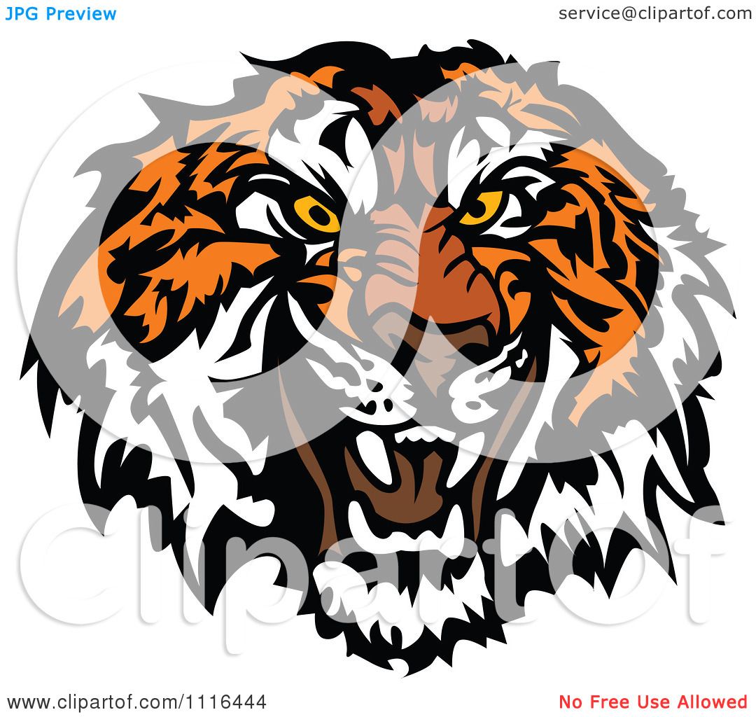 1080x1024 Clipart Growling Tiger Mascot Head