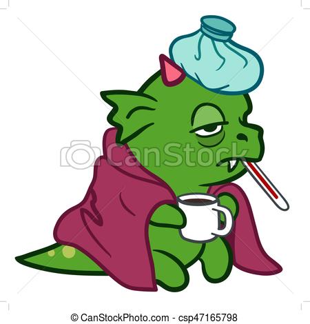 450x470 Cute Sick Monster Dragon With Ice Pack. Vector Hand Drawn Eps