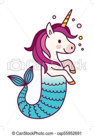 326x470 Cute Unicorn Mermaid Simple Vector Cartoon Illustration . Eps