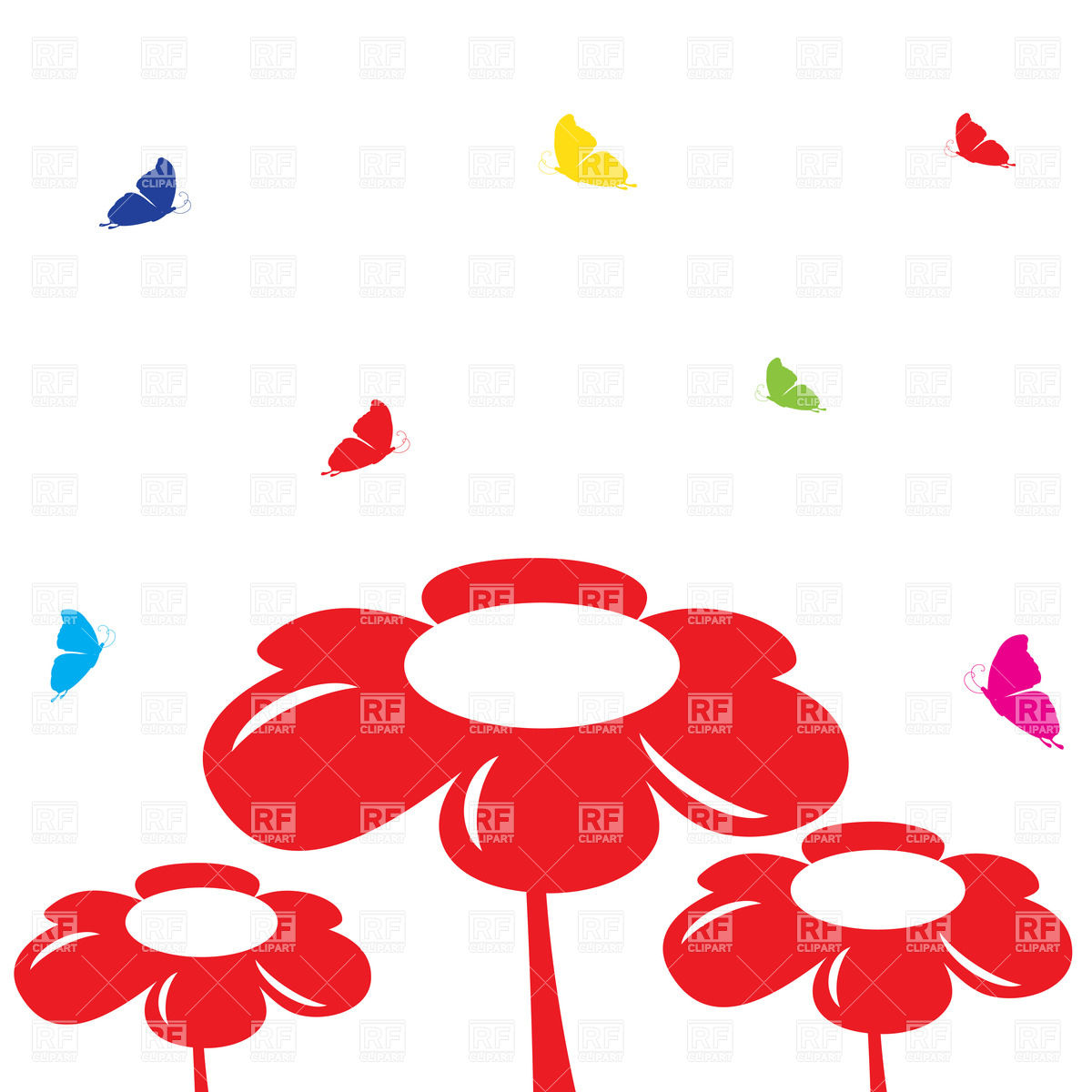 1200x1200 Simple Red Flowers And Butterflies Royalty Free Vector Clip Art