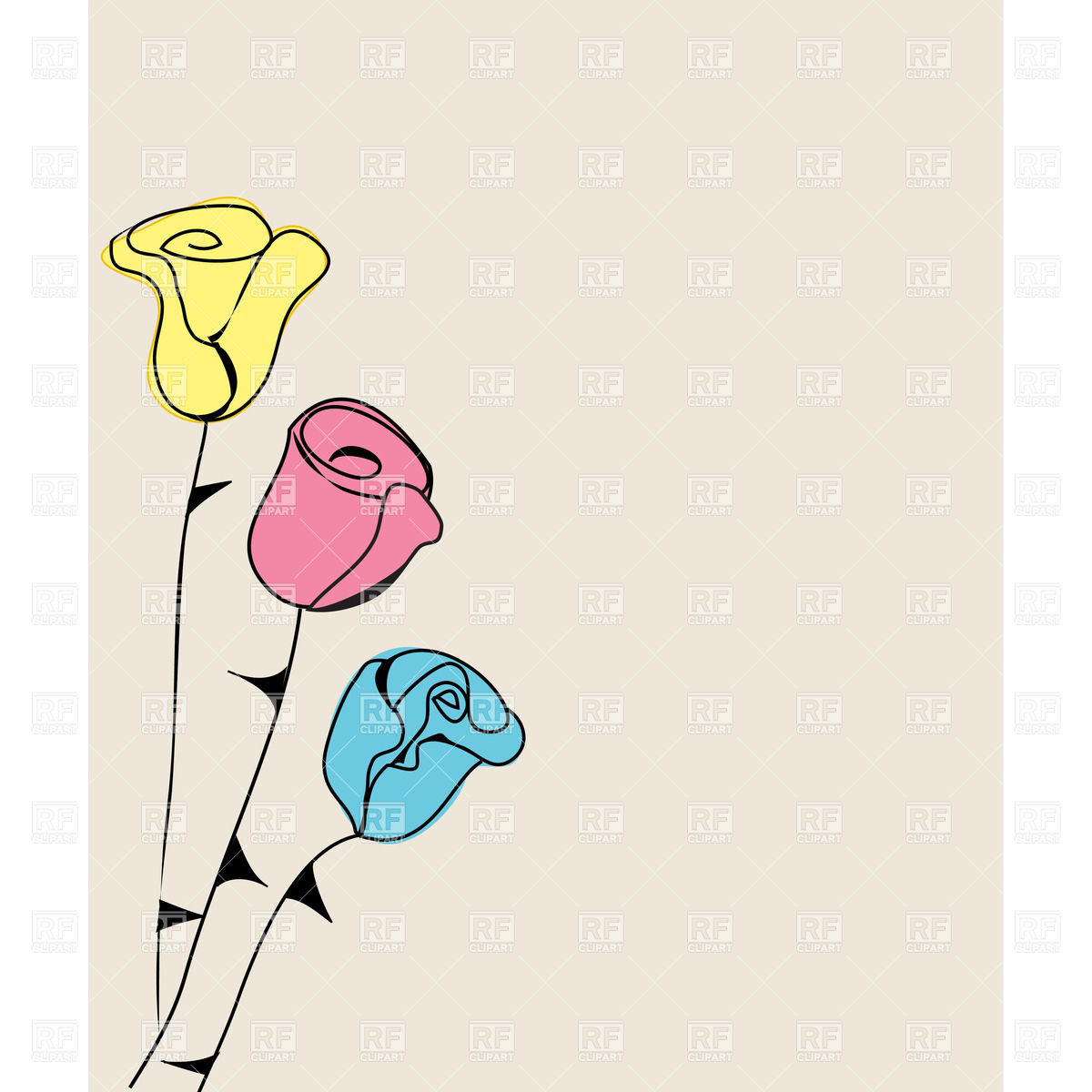 1200x1200 Pastel Card With Simple Style Roses Royalty Free Vector Clip Art