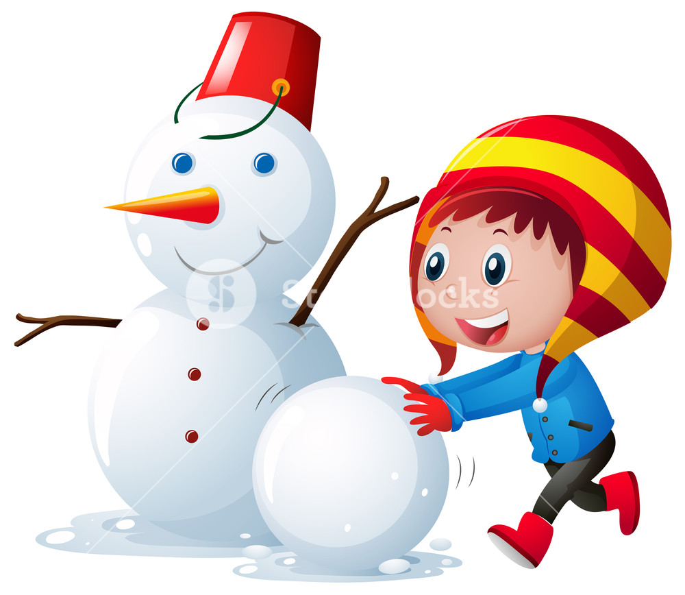 1000x868 Little Kid Making Snowman Illustration Royalty Free Stock Image