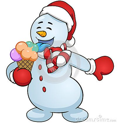 400x418 Cartoon Snowman Eat Ice Cream. Vector Clip Art Illustration Simple