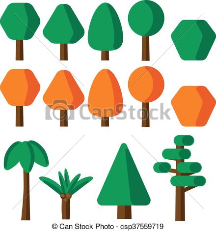 440x470 Flat Style Simple Tree Icons Set Vector Clip Art
