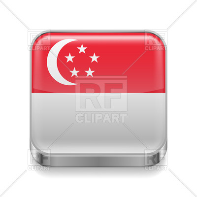 400x400 Metal Square Icon With Flag Of Singapore Royalty Free Vector Clip
