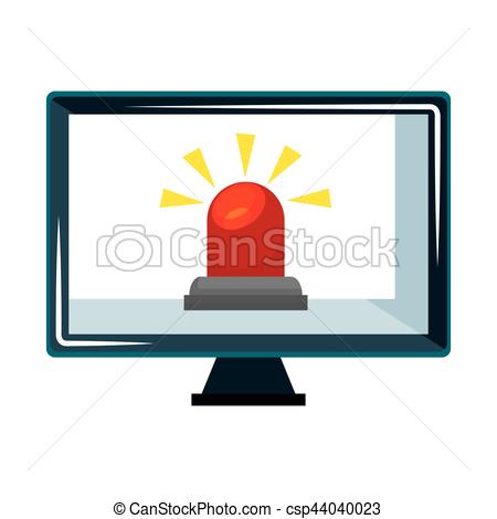 450x470 Computer With Alarm Siren Isolated Icon Vector Illustration