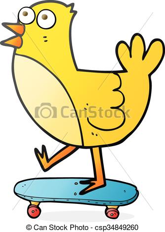 334x470 Freehand Drawn Cartoon Bird On Skateboard Clip Art Vector