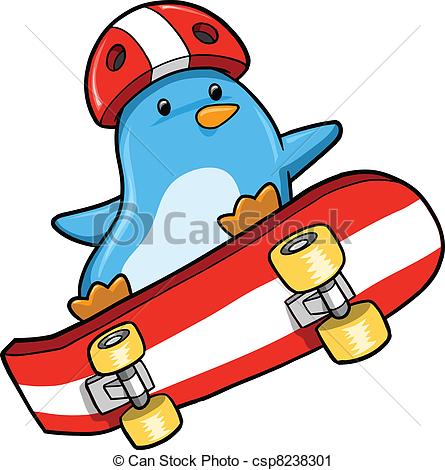 445x470 Penguin Skateboarding Vector Illustration Art Vector Clip Art