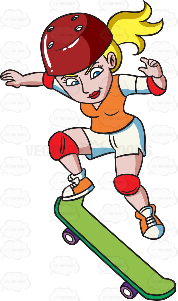 608x1024 A Teenage Girl Jumping High With Her Skateboard Cartoon Clipart
