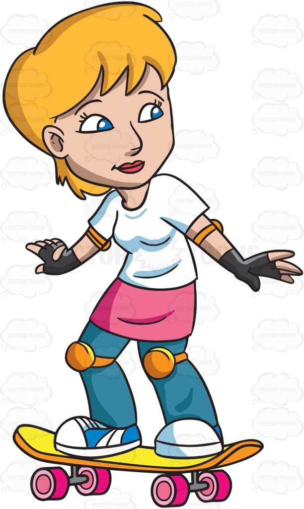 612x1024 A Teenage Girl On A Skateboard Cartoon Clipart Vector Toons