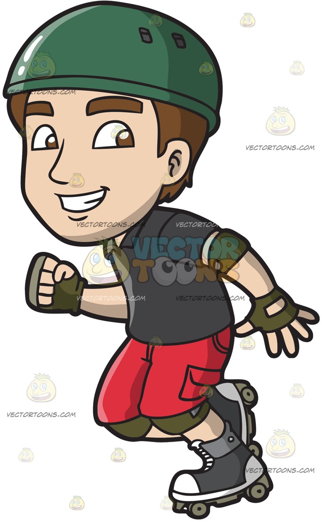 633x1024 A Man Having Fun In Roller Skates Cartoon Clipart Vector Toons