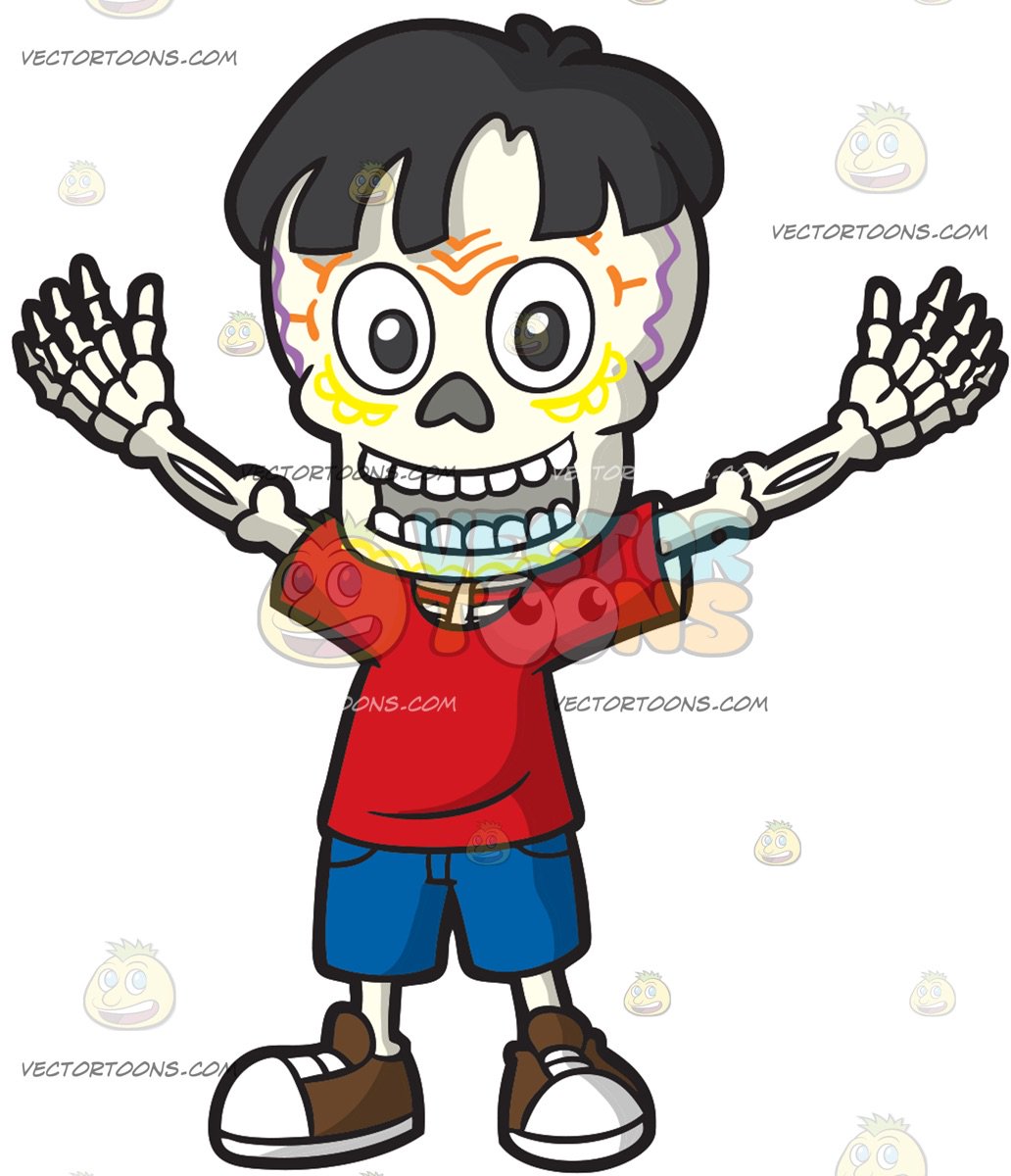 1032x1200 Day Of The Dead Skeleton Of A Young Boy Cartoon Clipart Vector Toons
