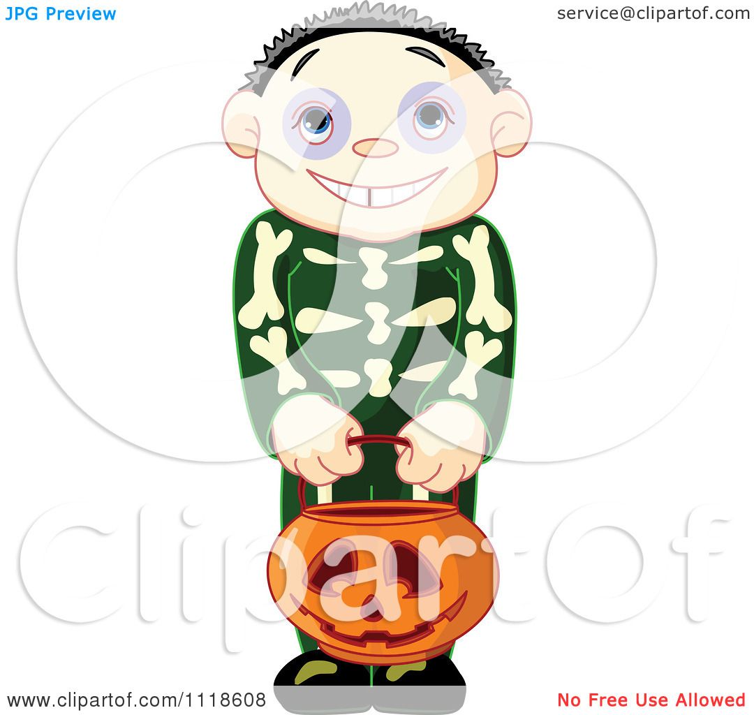 1080x1024 Cartoon Of A Trick Or Treating Halloween Kid In A Skeleton Costume