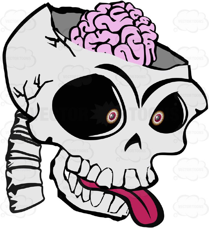 733x800 Cartoon Skull Open Showing Exposed Brain Sticking Out Tongue