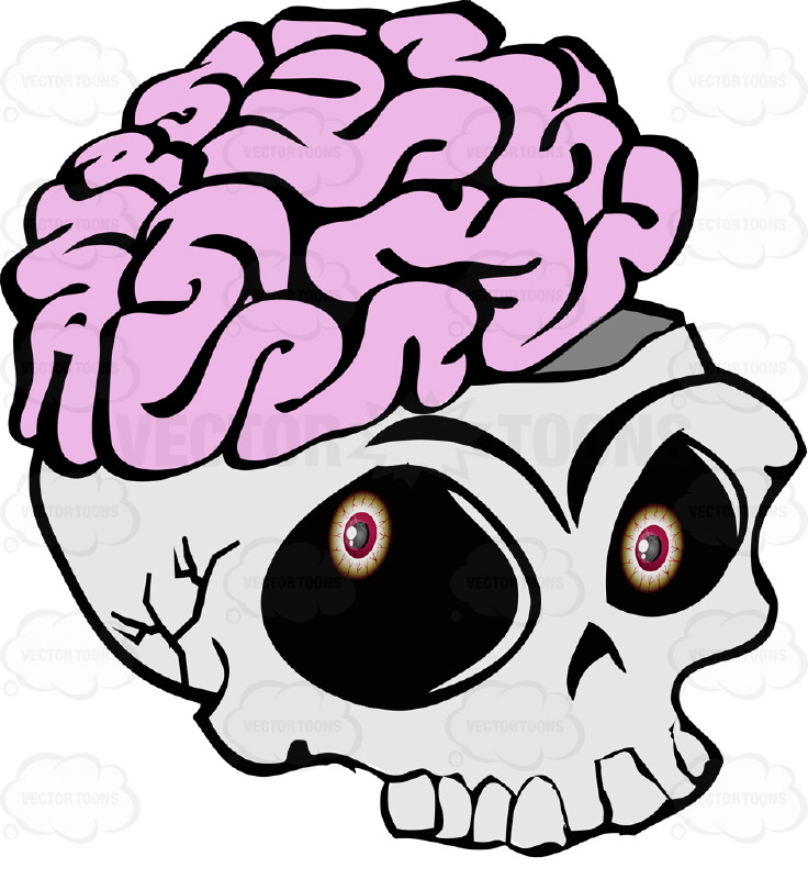 736x800 Cartoon Skull Open Showing Exposed Brain Overflowing Missing Lower