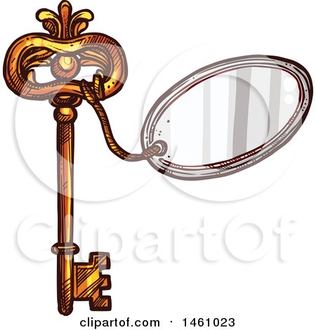 450x470 Clipart Of A Sketched Golden Heart Skeleton Key