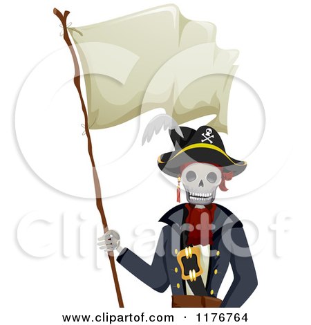 450x470 Cartoon Of A Pirate Skeleton Holding A Waving Flag