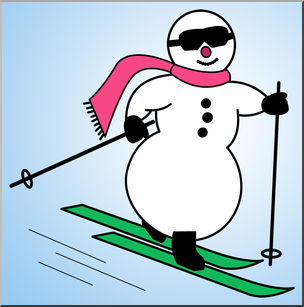 304x307 Clip Art Cross Country Skiing Snowman Color 1 I
