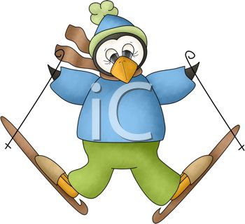 350x319 Picture Of A Penguin Snow Skiing In A Vector Clip Art Illustration
