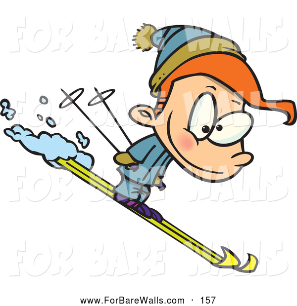 600x620 Printable Illustration Of A Happy Cartoon Boy Skiing By Toonaday