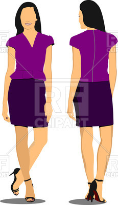 231x400 Woman In Purple Blouse And Skirt Royalty Free Vector Clip Art