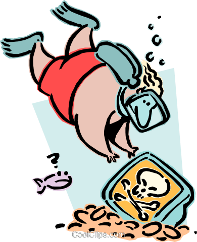 390x480 Scuba Diver With Skull And Cross Bones Royalty Free Vector Clip