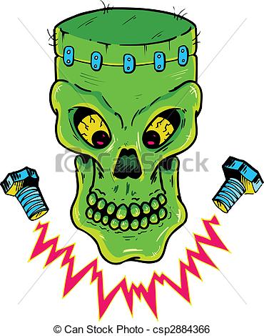 370x470 Frankenstein Style Skull Vector Illustration. Fully Editable Clip