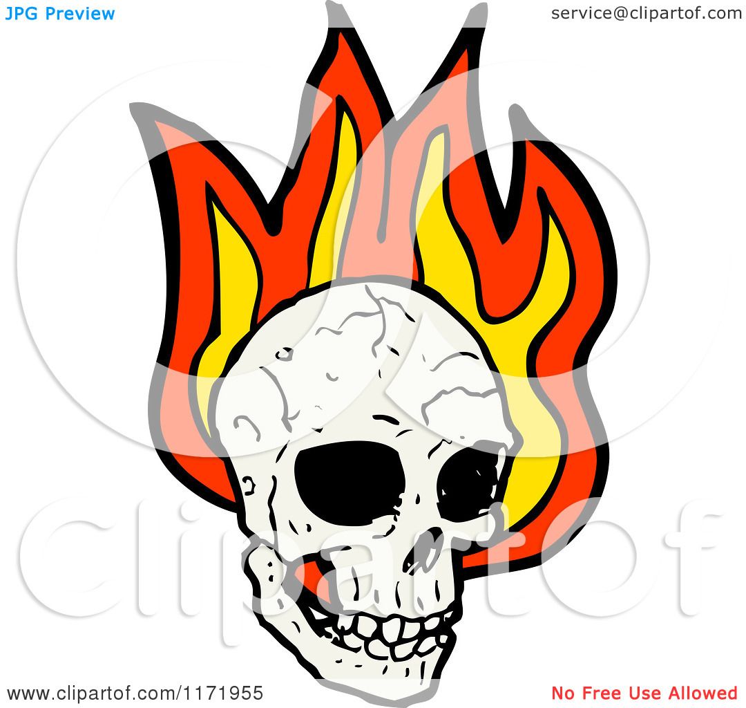 1080x1024 Cartoon Of A Human Skull Over Flames