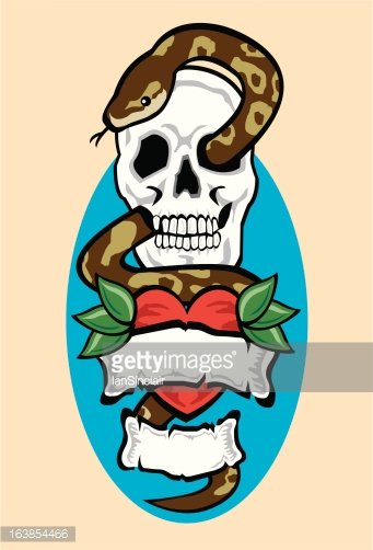 341x502 Skull, Snake And Heart Tattoo' Premium Clipart