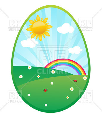 343x400 Egg Shaped Easter Design With Sun,sky And Rainbow Royalty Free